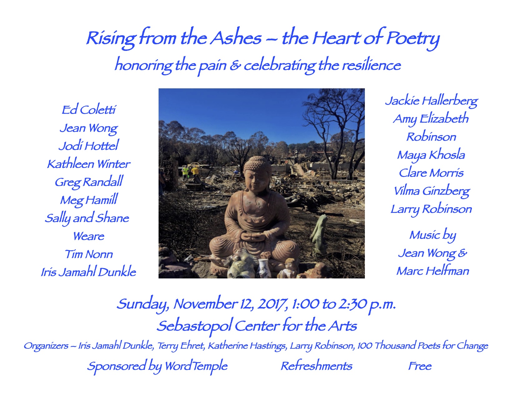Rising from the Ashes Poetry - the Heart of Poetry, Sebastoipol Center for the Arts Event